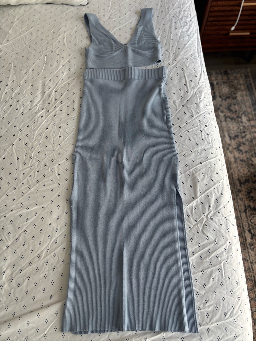 Sincerely Jules Light Blue Ribbed Tank Skirt and Top Set with Side Slit